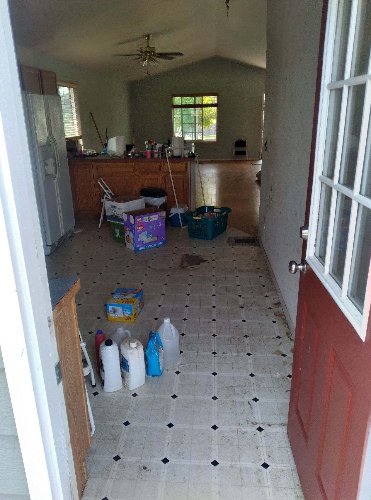 Before Kitchen and Living Room Renovation - Original Flooring and Paint